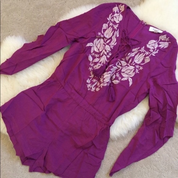 Peach Love California Embroidered Lace-Up Romper - Picture 4 of 7